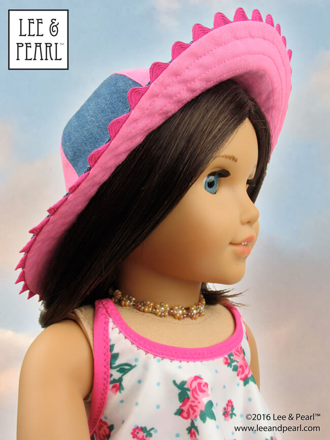Our American Girl doll is ready for Summer! Make your own cute sewn hats for dolls — Lee & Pearl Pattern 1017: California Girl Sun Hat for 18 Inch Dolls is now available in our Etsy shop at https://www.etsy.com/shop/leeandpearl