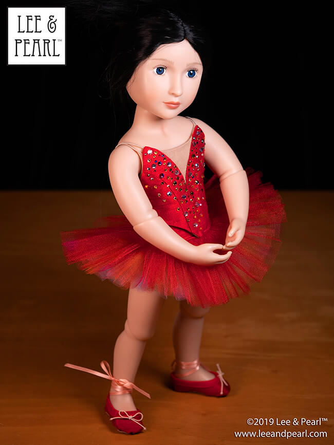 A perfect Firebird ballerina! COMING VERY SOON — Lee & Pearl Ballet Performance Patterns for 16 inch A Girl for All Time dolls and 14 1/2 inch WellieWishers and similar dolls! Our pattern maker has lovingly resized our iconic, just-like-the-real-thing 18 inch doll dance bodice and tutu patterns for our favorite new dolls. Make sure that you’ve signed up for the Lee & Pearl mailing list at www.leeandpearl.com and we’ll let you know as soon as these amazing new sizes are available!