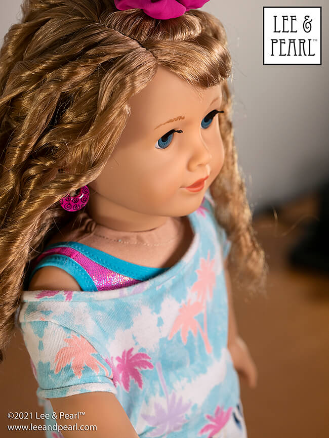 Introducing Pattern 1983: She's a Maniac Off-One-Shoulder Workout T-Shirt for Dolls! We're proud to present this brand new ‘80s / aerobics / workout and dance-inspired pattern for 18 inch American Girl®, 16 inch A Girl for All Time® and 14 ½ inch WellieWishers™ and similar dolls, now available in the Lee & Pearl Etsy store.