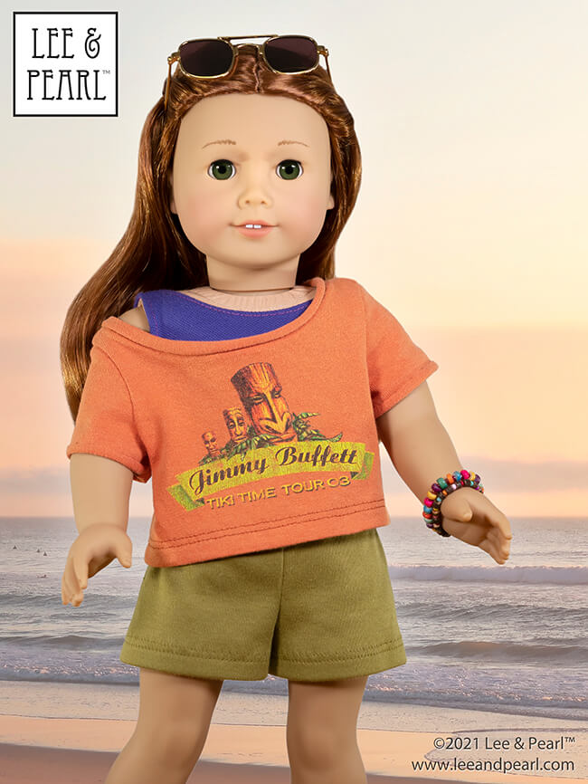 Introducing Pattern 1983: She's a Maniac Off-One-Shoulder Workout T-Shirt for Dolls! We're proud to present this brand new ‘80s / aerobics / workout and dance-inspired pattern for 18 inch American Girl®, 16 inch A Girl for All Time® and 14 ½ inch WellieWishers™ and similar dolls, now available in the Lee & Pearl Etsy store.