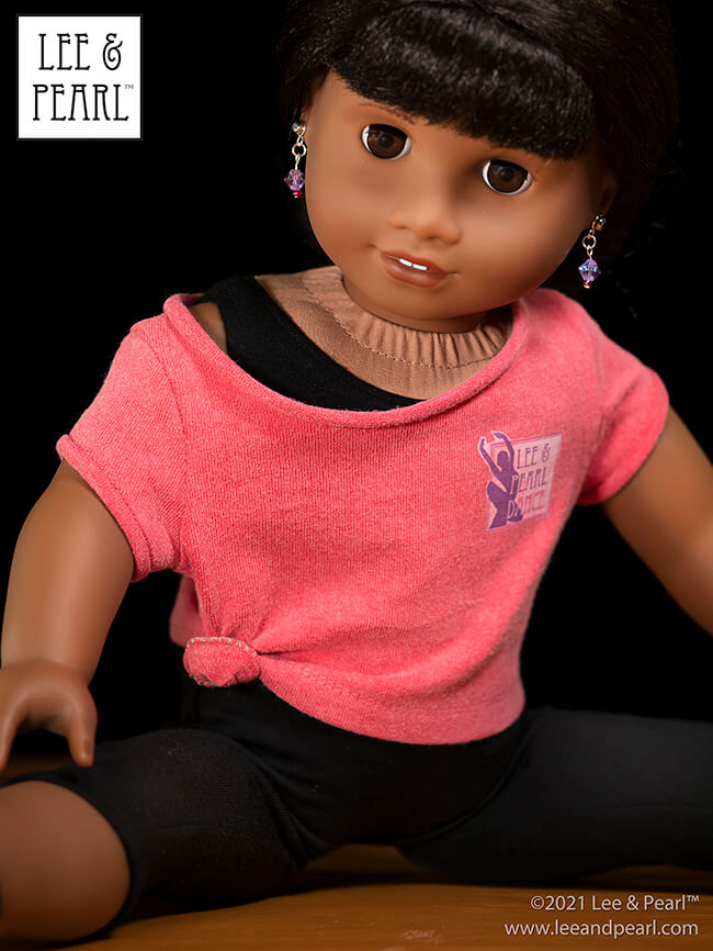 Introducing Pattern 1983: She's a Maniac Off-One-Shoulder Workout T-Shirt for Dolls! We're proud to present this brand new ‘80s / aerobics / workout and dance-inspired pattern for 18 inch American Girl®, 16 inch A Girl for All Time® and 14 ½ inch WellieWishers™ and similar dolls, now available in the Lee & Pearl Etsy store.