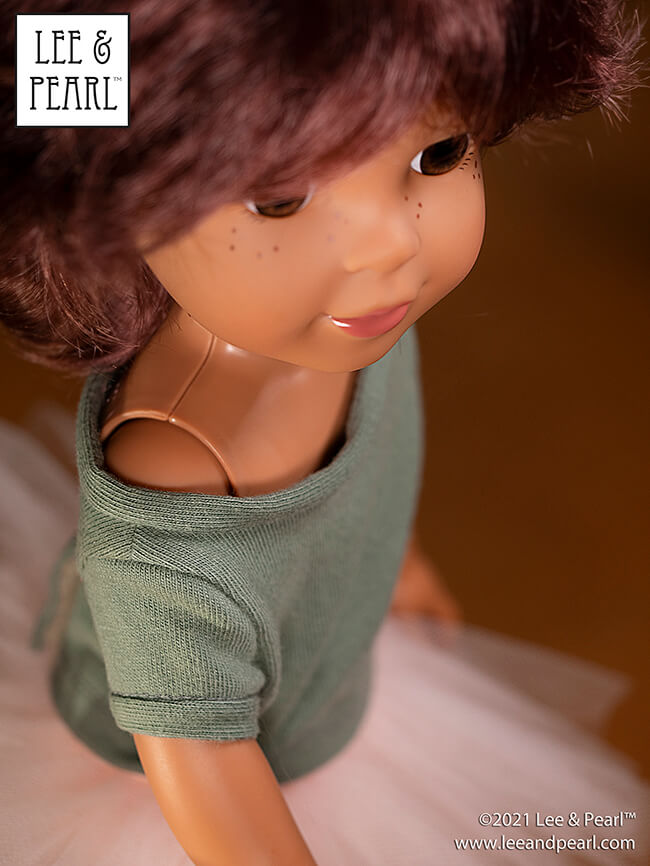 Introducing Pattern 1983: She's a Maniac Off-One-Shoulder Workout T-Shirt for Dolls! We're proud to present this brand new ‘80s / aerobics / workout and dance-inspired pattern for 18 inch American Girl®, 16 inch A Girl for All Time® and 14 ½ inch WellieWishers™ and similar dolls, now available in the Lee & Pearl Etsy store.