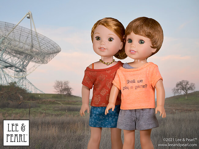 Introducing Pattern 1983: She's a Maniac Off-One-Shoulder Workout T-Shirt for Dolls! We're proud to present this brand new ‘80s / aerobics / workout and dance-inspired pattern for 18 inch American Girl®, 16 inch A Girl for All Time® and 14 ½ inch WellieWishers™ and similar dolls, now available in the Lee & Pearl Etsy store.