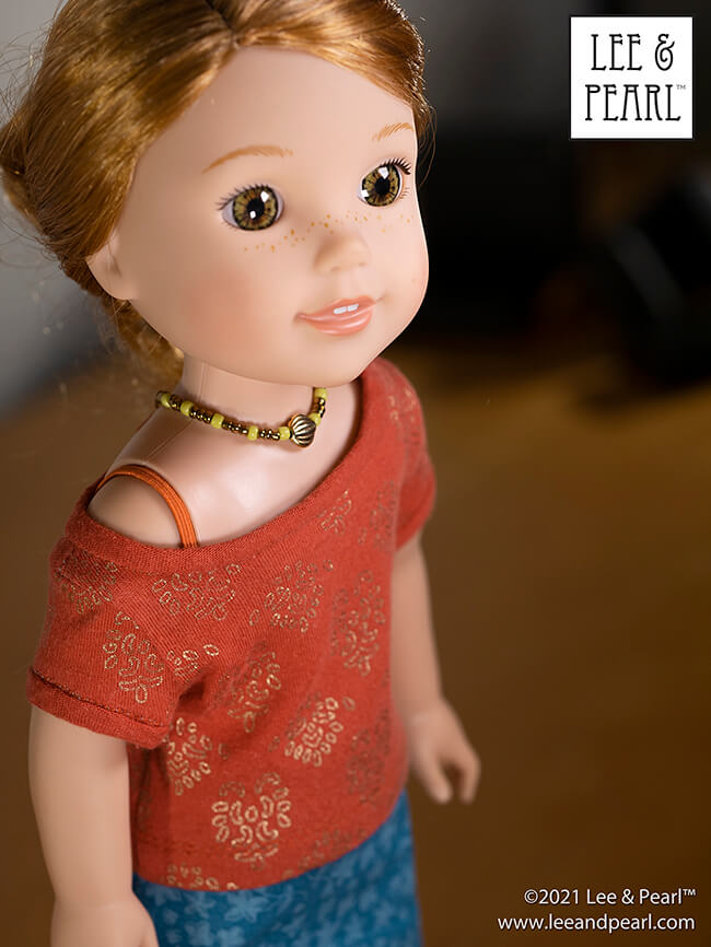 Introducing Pattern 1983: She's a Maniac Off-One-Shoulder Workout T-Shirt for Dolls! We're proud to present this brand new ‘80s / aerobics / workout and dance-inspired pattern for 18 inch American Girl®, 16 inch A Girl for All Time® and 14 ½ inch WellieWishers™ and similar dolls, now available in the Lee & Pearl Etsy store.