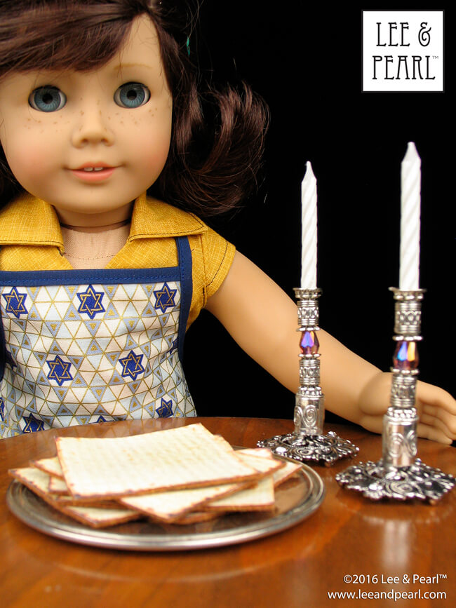 Chag Pesach Sameach and Shabbat Shalom! Our American Girl Doll Lindsey Bergman loves her new silver Sabbath candlesticks and the amazingly realistic Passover matzos we made with our Candlestick Tutorial and FREE Matzo Iron-On Printable. Find the tutorial and printable in the Lee & Pearl April 2016 Newsletter at http://leeandpearl.com/2016_04_newsletter.html#passover