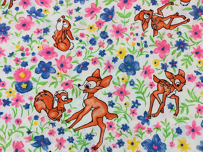 This week, Lee & Pearl pattern maker Pearl went to a local estate sale and came back to the workroom with TWENTY SEVEN HUNDRED vintage patterns — and a car load full of beautiful, FABRICS as well, like this amazing vintage Disney Bambi print. Stay tuned as we sort through this remarkable collection from a truly stylish retired seamstress, and prepare to share its glories with our friends on Etsy!