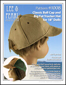 Lee & Pearl PDF patterns for dolls — Pattern 1008: Classic Ball Cap and Trucker Hat for 18 Inch Dolls
