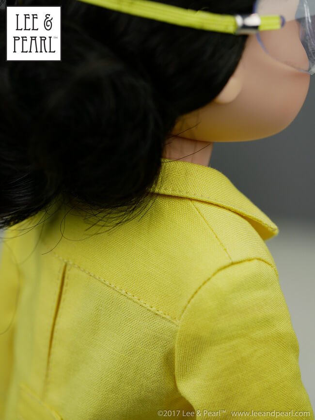 Lee & Pearl Pattern 1025: She Blinded Me with Science Unisex Lab Coat, Unlined Coat and Safety Goggles for 18 inch, 16 inch and 14 1/2 inch dolls is NOW AVAILABLE for purchase! We packed this pattern with just-like-the-real-thing features, then added a couture touch: a back yoke with invisible shaping for a perfect fit. Use the lab coat and goggles for STEM doll scenes, then make stylish jackets and raincoats as well. Find this pattern at https://www.etsy.com/shop/leeandpearl