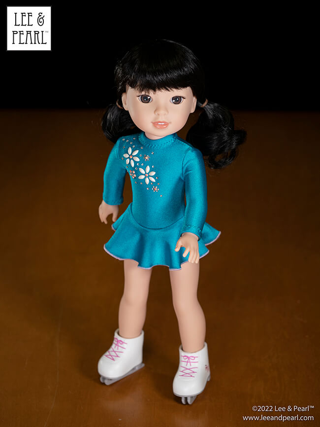 Check out this SNEAK PEEK of the COMING VERY SOON 14 1/2 inch WellieWishers and similar doll version of our Pattern 1055: Skating Dresses for 18 inch American Girl dolls!