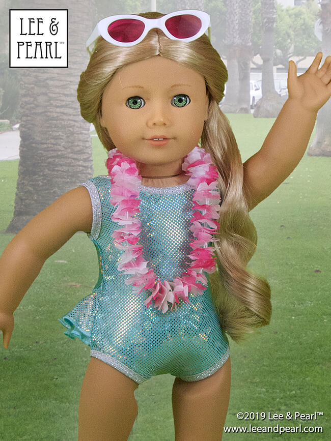 Welcome summer with Lee & Pearl and our prettiest doll swimsuit pattern — Pattern 1058: Retro Ruffled Swimsuit and High Waisted Bikini for Dolls — NOW AVAILABLE for 16 inch A Girl for All Time® dolls and 14 1/2 inch WellieWishers® and similar dolls, as well as 18 inch American Girl® dolls.