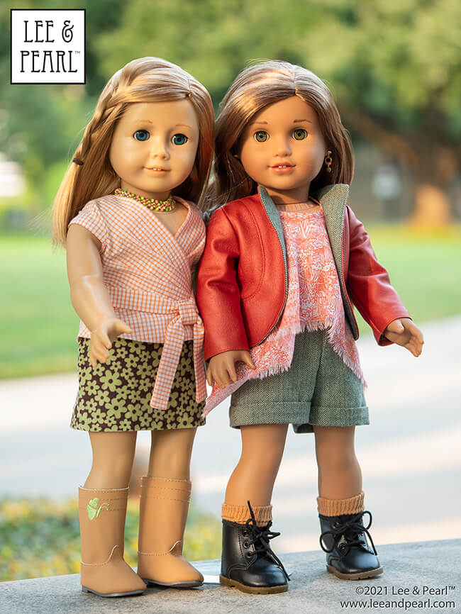 We know it can be hard to find garment weight fabrics in big-box stores, and hard to determine if online fabrics really are doll-scale. That's why we created the L&P COLLEGIATE collection of coordinated, doll-tested fabrics that we know are perfect on both counts. How do we know? Our designer sewed a capsule wardrobe for our American Girl® dolls using these fabrics and Lee & Pearl™ patterns. CLICK THROUGH to see the photo shoot!