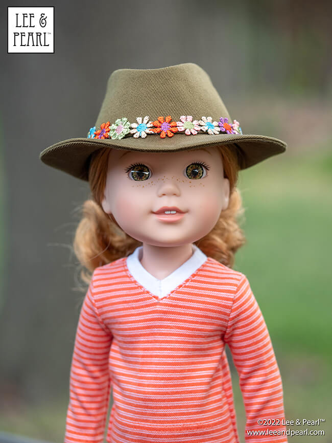 Introducing our new FREE pattern for mailing list subscribers — Lee & Pearl Pattern 2023: The Fedora Hat for 18", 16" and 14 1/2" Dolls. For this pattern, our designer reimagined iconic molded hat elements as flat pattern shapes and seams. 

That's right — this is an entirely SEWN hat. And it's sized to fit all three of our favorite dolls: American Girl, A Girl for All Time and WellieWishers and similar dolls.

Join the Lee & Pearl mailing list at www.leeandpearl.com and get this pattern as our exclusive FREE gift!