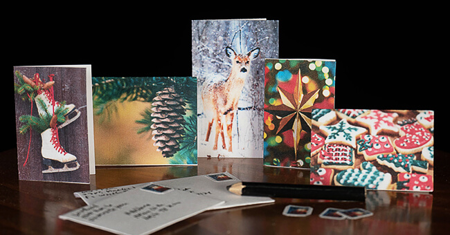 It's Day Four of Lee & Pearl Cyber Week, and we have lots of doll treats for you — a round-up of all our previous Christmas and Chanukah holiday crafts, like these vibrant contemporary Christmas cards for dolls.