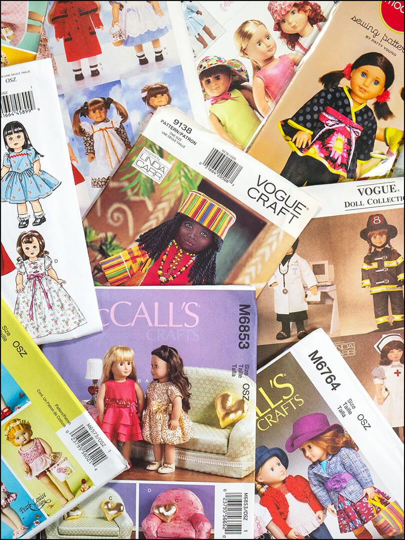 It's Cyber Week at Lee & Pearl! Today we're turning our focus to the printed pattern sections of our Etsy store, where our designer and long-time pattern collector Pearl has prepared huge new releases from her collection of store-bought 18" doll patterns and adorable vintage kids' patterns, which are perfect for sewing unique gifts or for doll wardrobe inspiration!