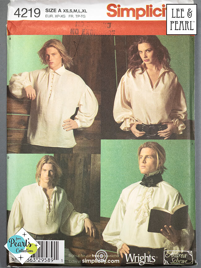 Happy Halloween! Simplicity Pattern 4219: 18th Century Colonial Pirates Patriots or Princes Shirt Costume Pattern for Men or Women is now available in the Lee & Pearl Etsy shop!