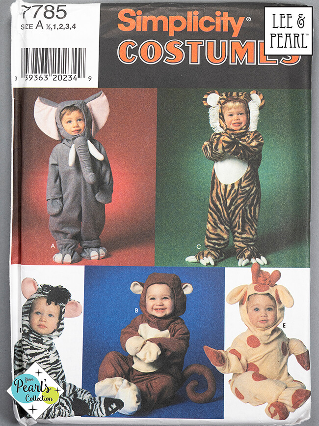 Happy Halloween! Simplicity Pattern 7785: Animal Elephant Lion Zebra Monkey Giraffe Costumes for Babies Infants Toddlers is now available in the Lee & Pearl Etsy shop!
