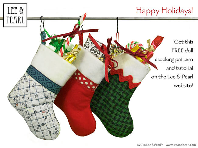 All this week, we have showcased last minute gift ideas for 18 inch doll lovers in Lee & Pearl newsletters. Today, we have doll GIFTS FOR YOU. Please download and enjoy our FREE contemporary Christmas card printable, FREE vintage Christmas card printable, FREE Holiday Stocking pattern and FREE Knitted Slipper pattern for dolls. Happy Holidays and Merry Christmas from Lee & Pearl!